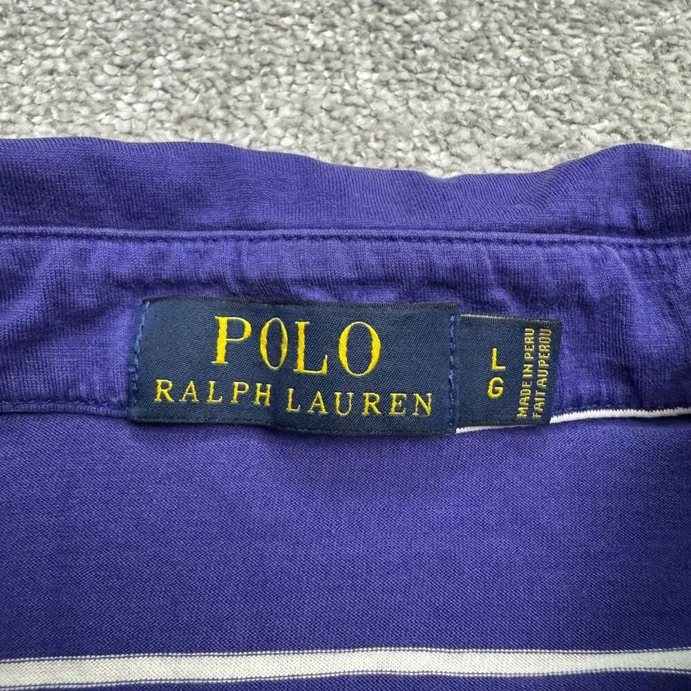 Polo Ralph Lauren Striped Polo Shirt Mens Large Purple White Pima Cotton Casual